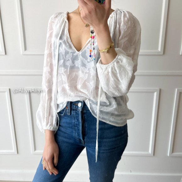 Sheer Blouse with Floral Applique - Picture 12 of 16